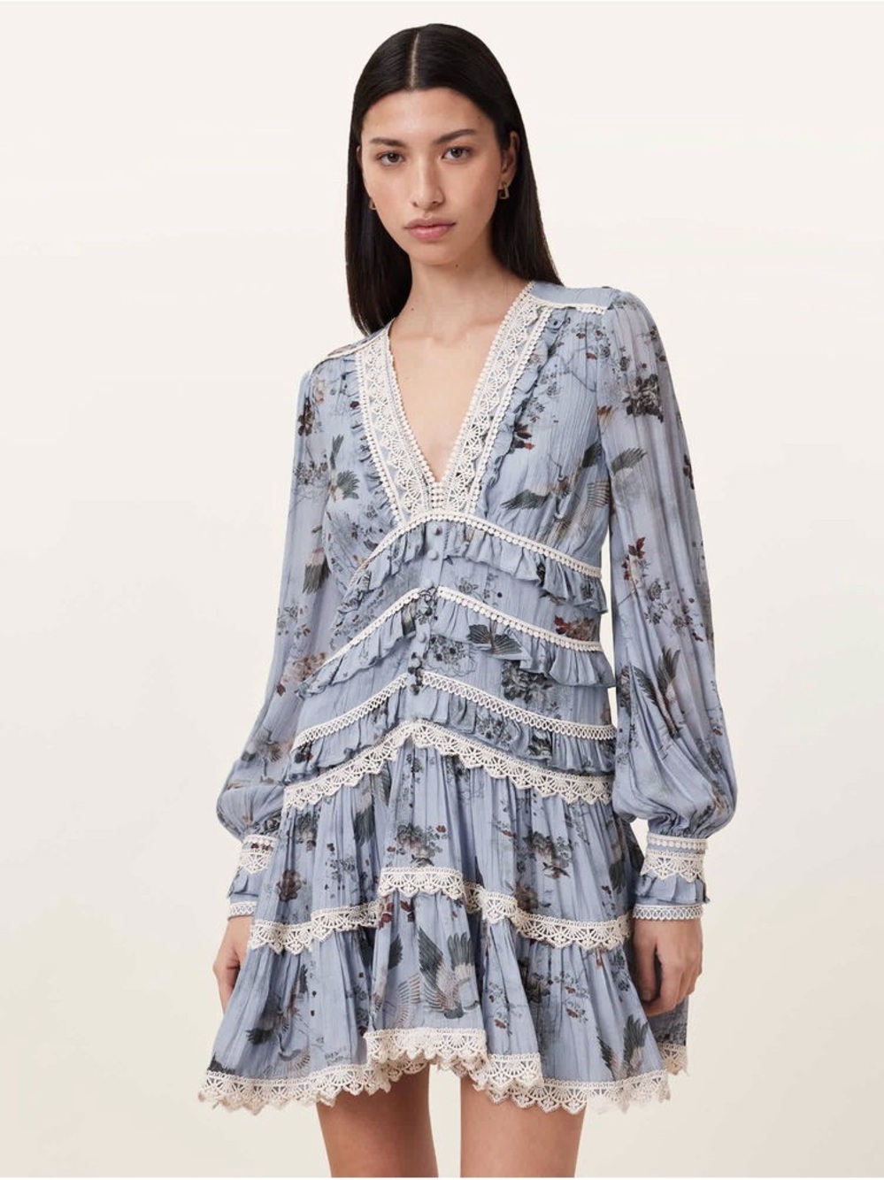 AllSaints Zora Ruffled Woven Mini Dress
